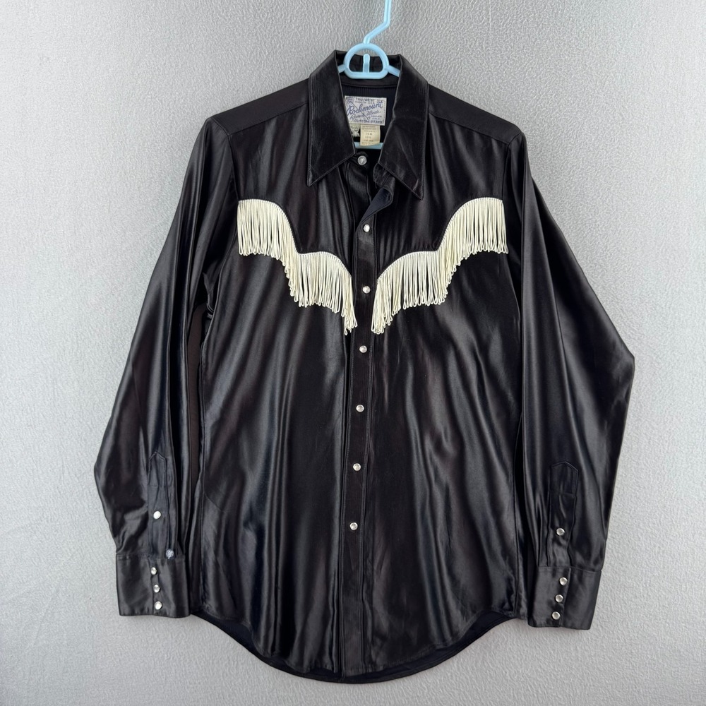 Vintage Rockmount Ranchwear Shirt Mens15 (Fits Small) Satin Fringe Pearl Snap